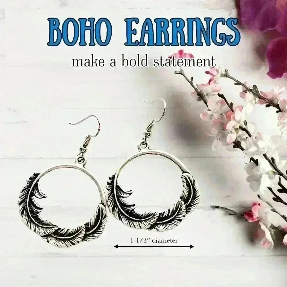 Feathered native American hoop earrings - Picture 4 of 10
